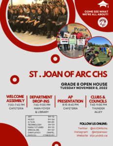 Grade 8 Open House – November 8th at 7:00pm